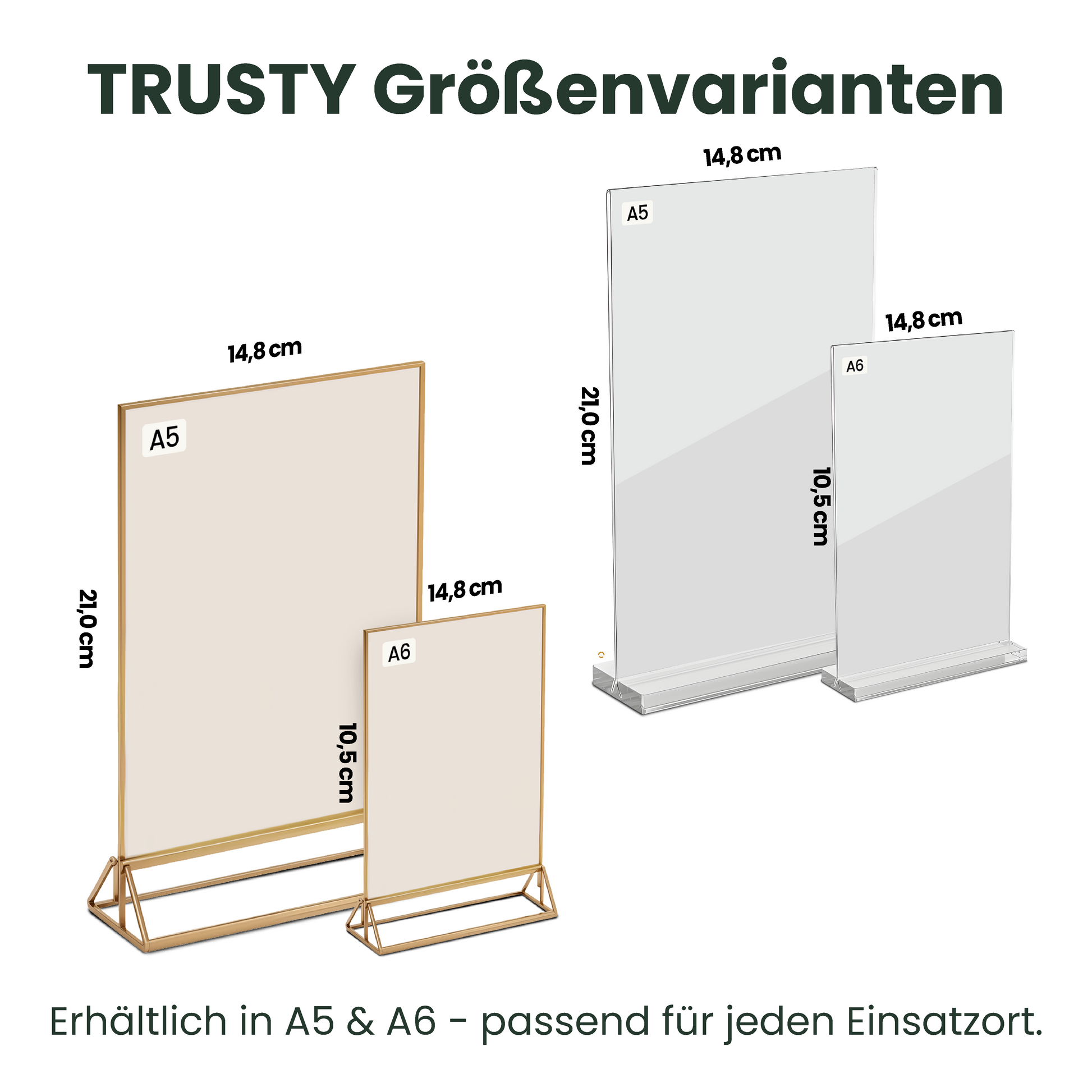 Trusty Bewertungsaufsteller in den Größen A5 und A6 – ideal für Tresen, Theke und Tische