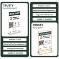 TRUSTYIFY Aufsteller Vergleich: Acryl klassisch mit transparentem Design und stabilem T-Standfuß, sowie Acryl gold mit elegantem Goldrahmen – beide verfügbar in den Größen A5 & A6 aus hochwertigem Acryl“